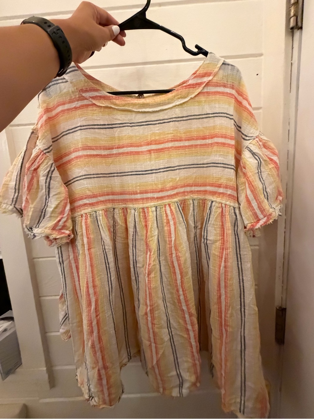 Free People Striped Flutter-Sleeve Dress in Yellow, Coral & Navy